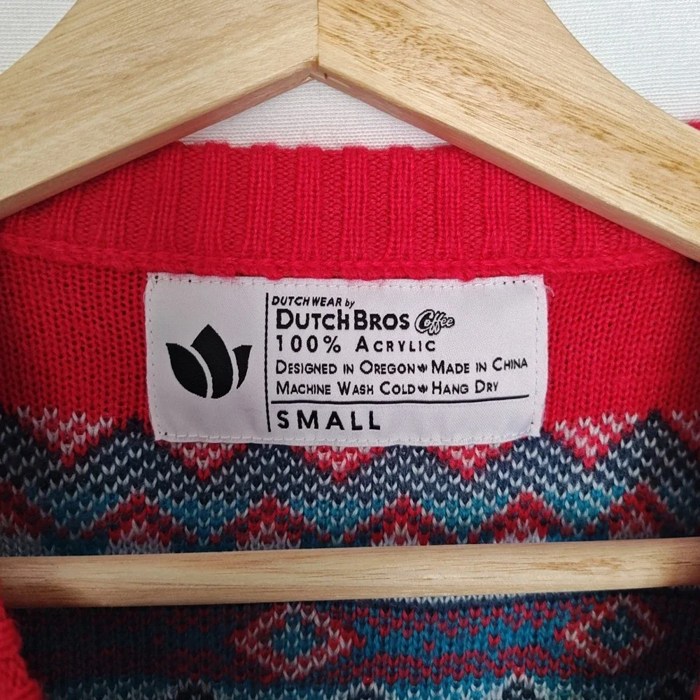 Dutch Bros Sweater Fair Isle Nordic Windmill Ugly Christmas‎ Blue Red Unisex S